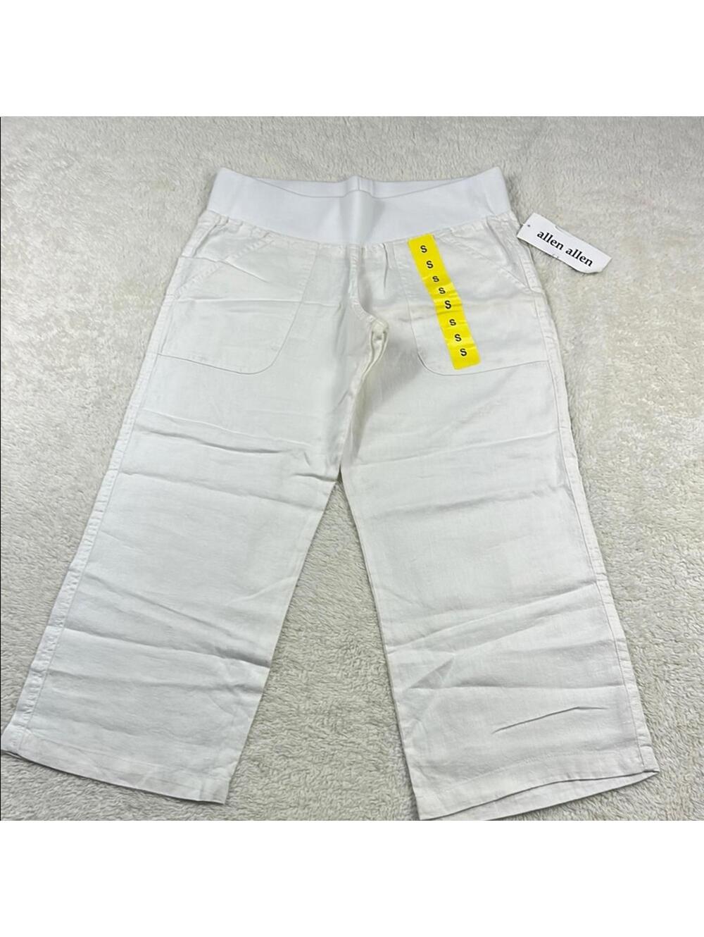 Allen Allen Women’s White Linen Capri Pants Pull-On Size Small NWT